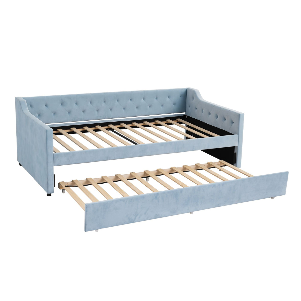 Artiss King Single Buttonless Tufted Daybed with Trundle - Light Blue