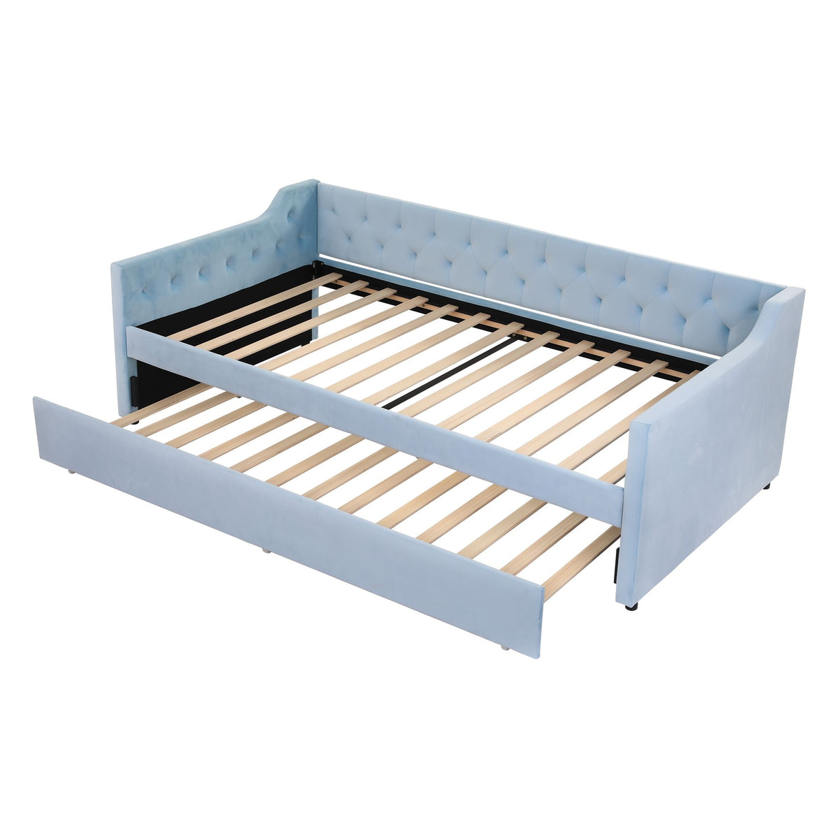 Artiss King Single Buttonless Tufted Daybed with Trundle - Light Blue