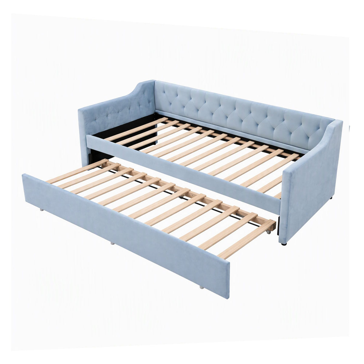 Artiss Single Buttonless Tufted Daybed with Trundle - Blue