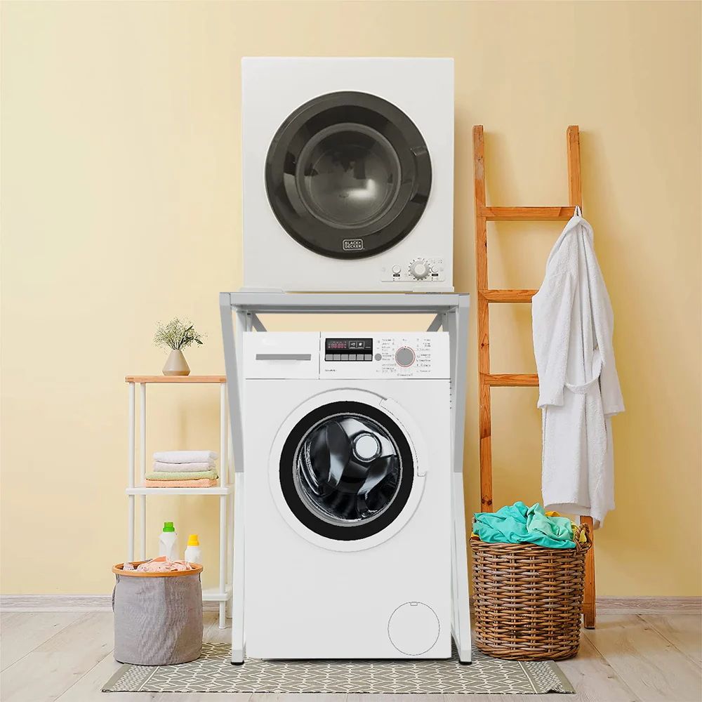 White Space-Saving Dryer & Washer Shelf