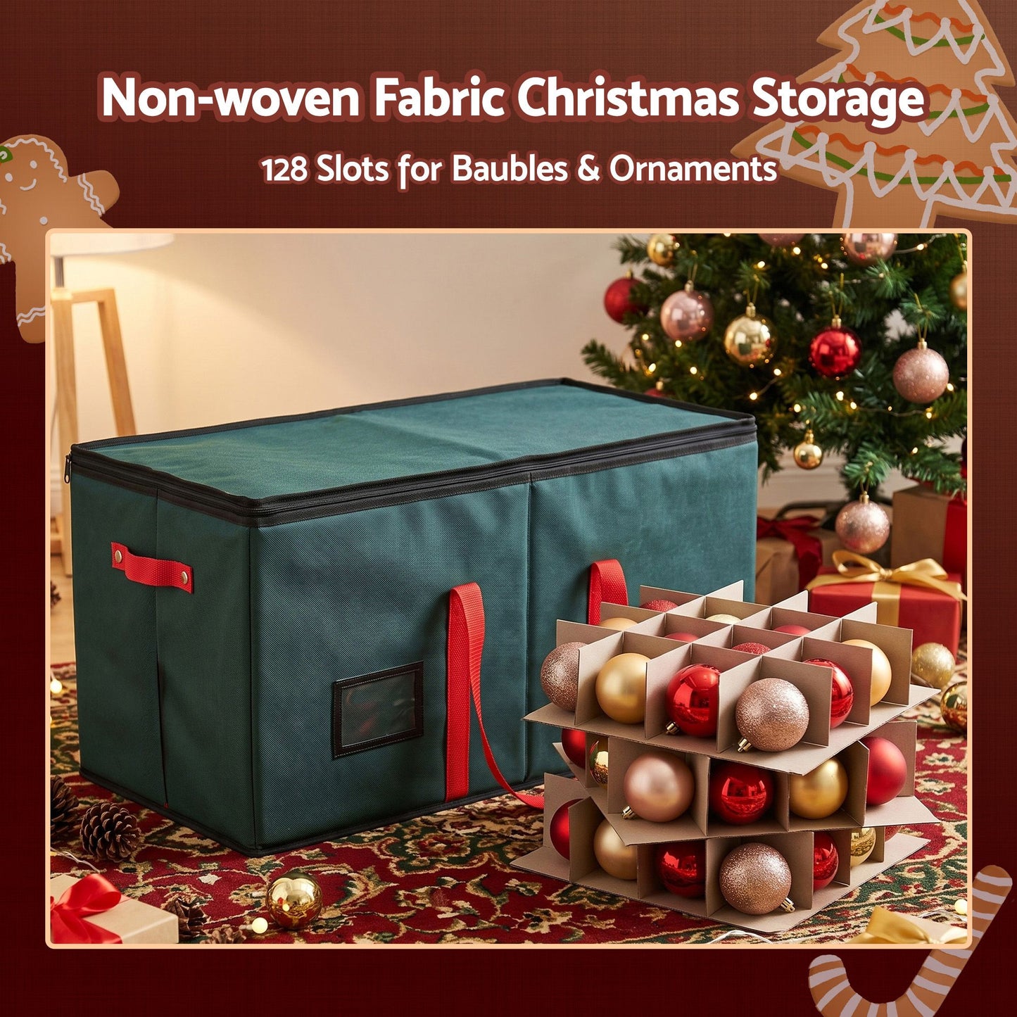 Jingle Jollys Christmas Bauble Storage Box - 128 Slots