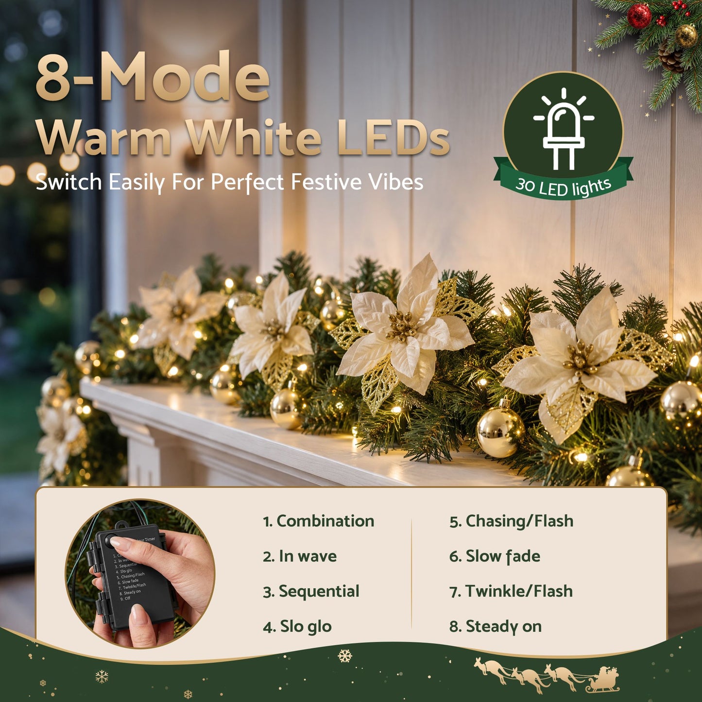Jingle Jollys LED Christmas Garland - 2.7m