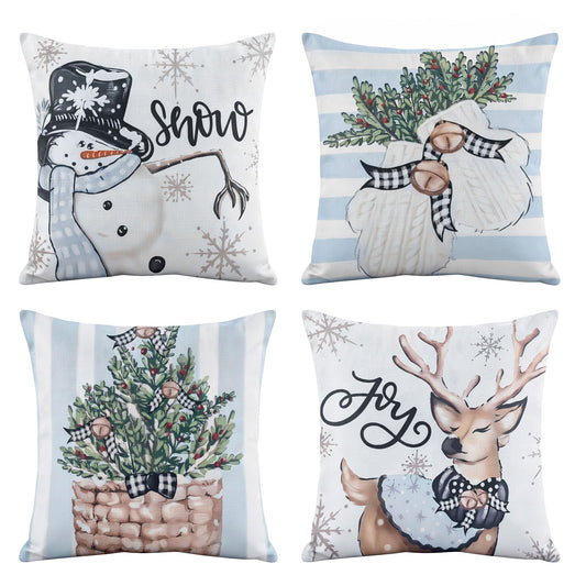 Jingle Jollys Christmas Cushion Covers - 4 Pack - blue