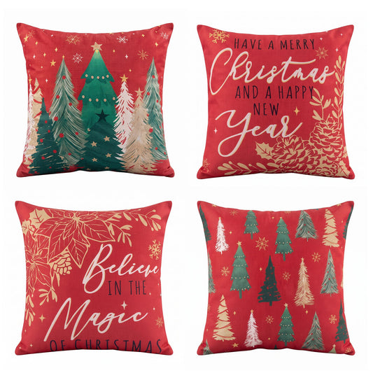 Jingle Jollys Christmas Cushion Covers - 4 Pack - red