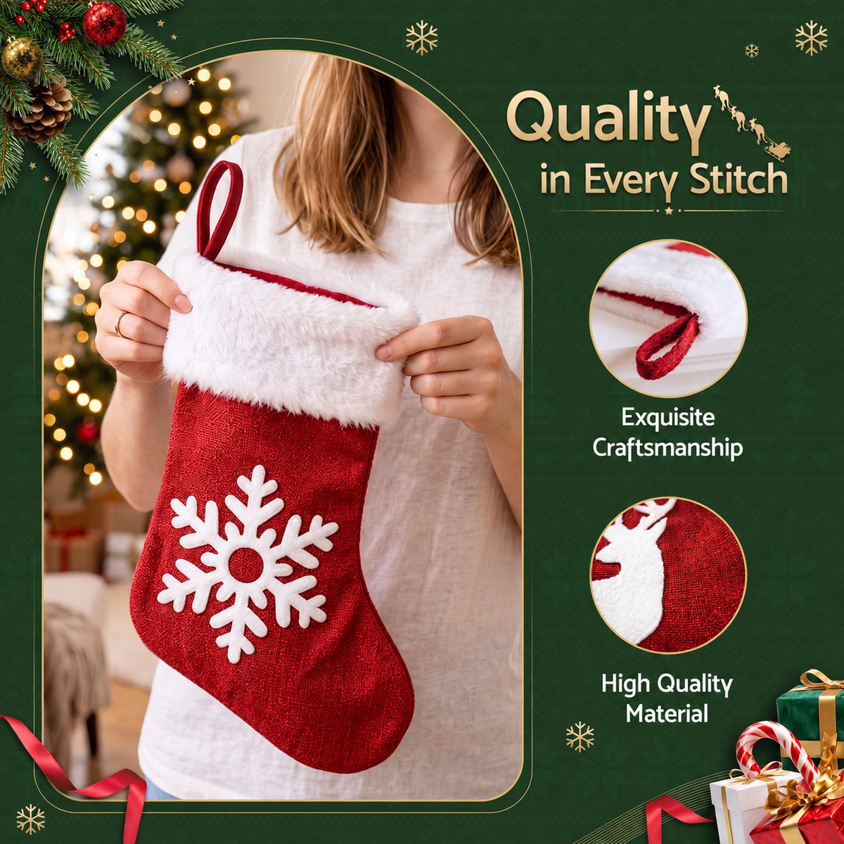 Jingle Jollys 4 Velvet Christmas Stockings 46.5cm & 4 Holders