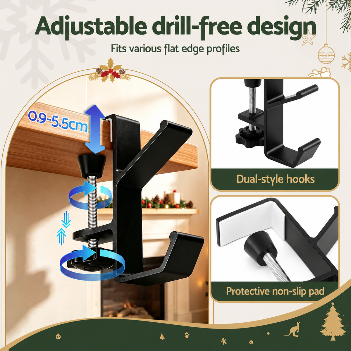 Jingle Jollys 4 Velvet Christmas Stockings 46.5cm & 4 Holders