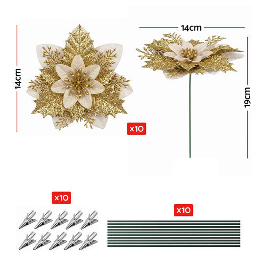 Jingle Jollys Christmas Tree Flower Decorations - 10 Pack