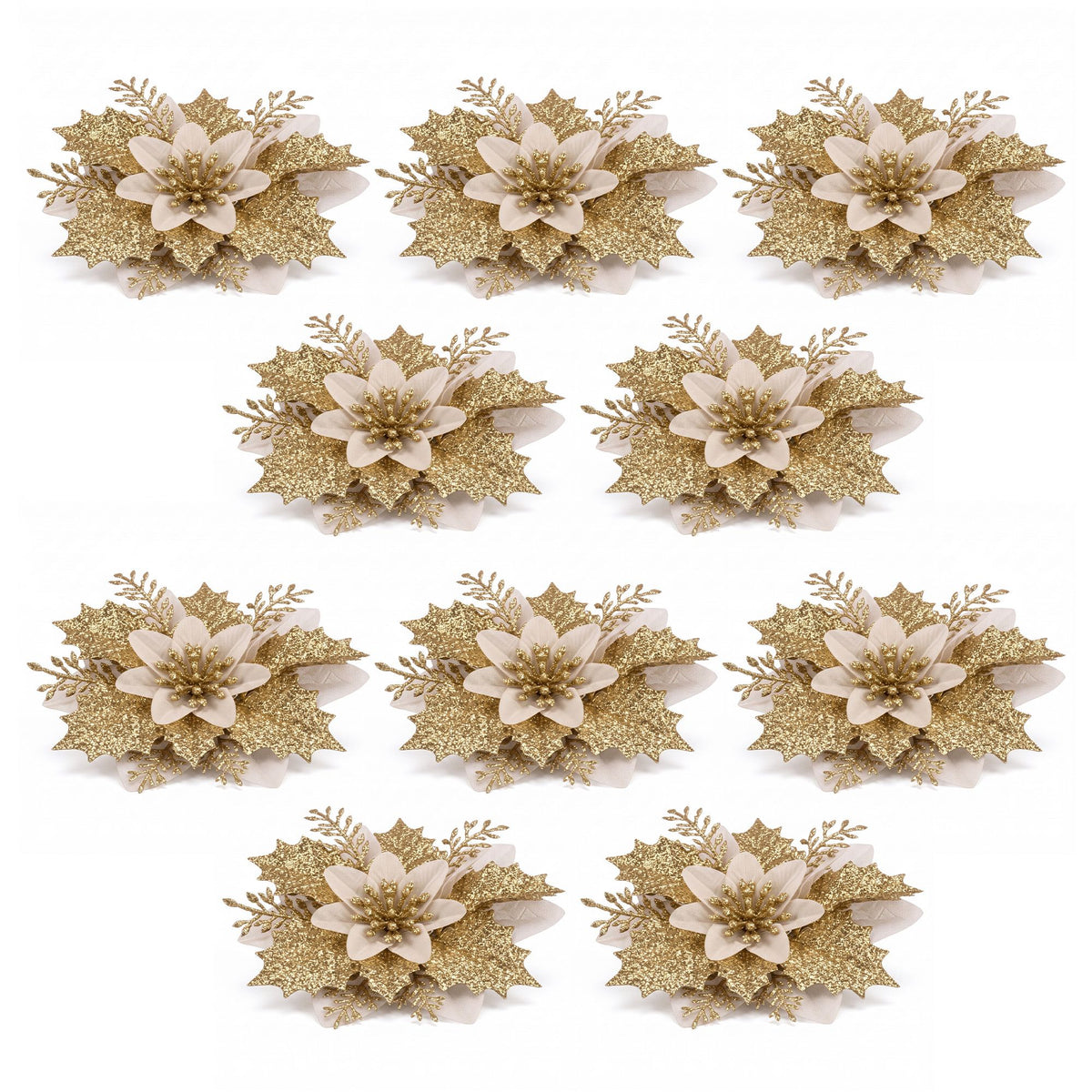 Jingle Jollys Christmas Tree Flower Decorations - 10 Pack