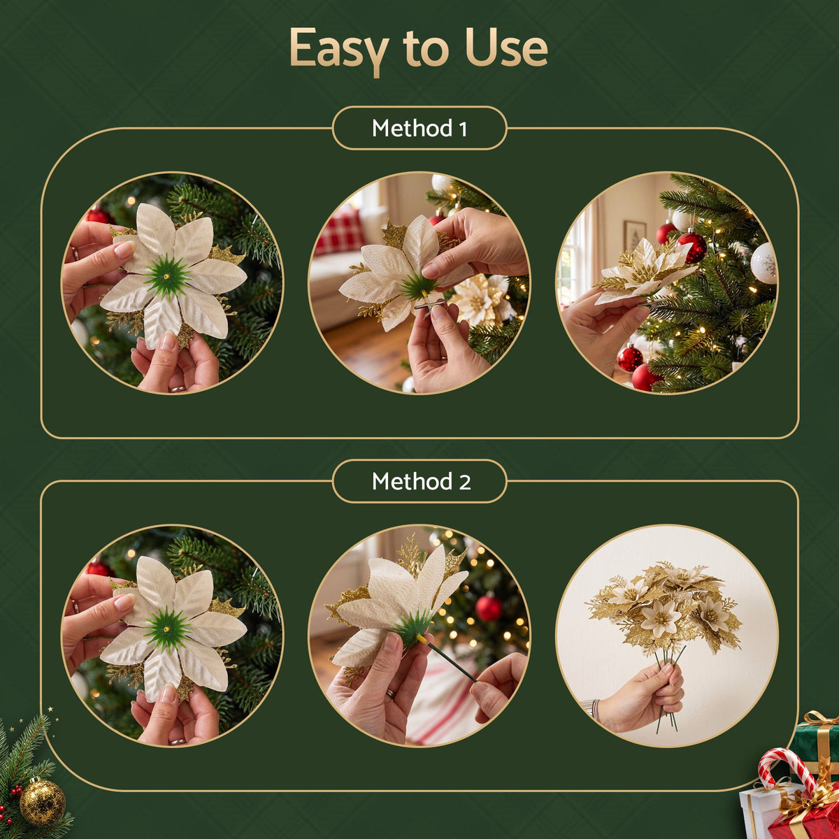 Jingle Jollys Christmas Tree Flower Decorations - 10 Pack