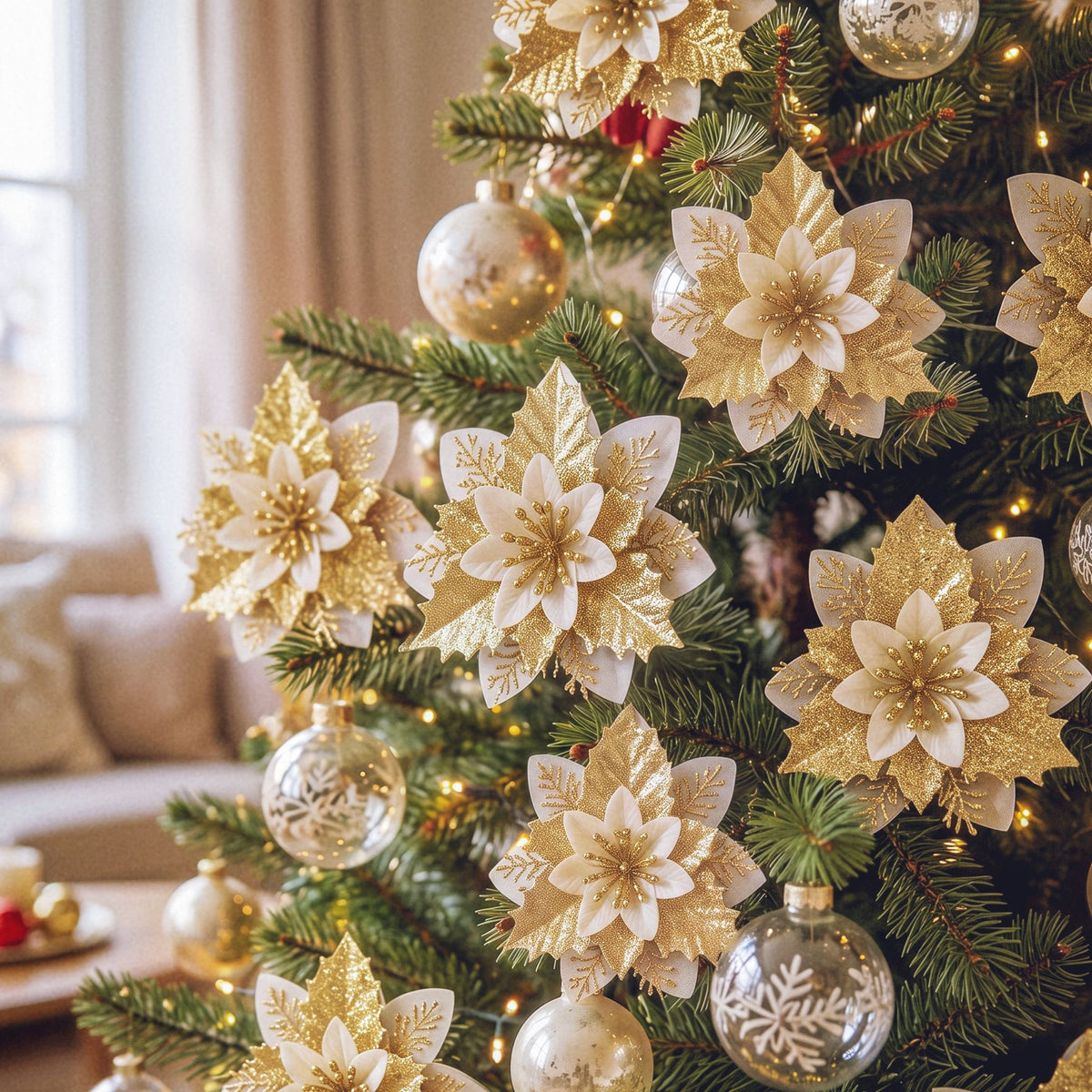 Jingle Jollys Christmas Tree Flower Decorations - 10 Pack