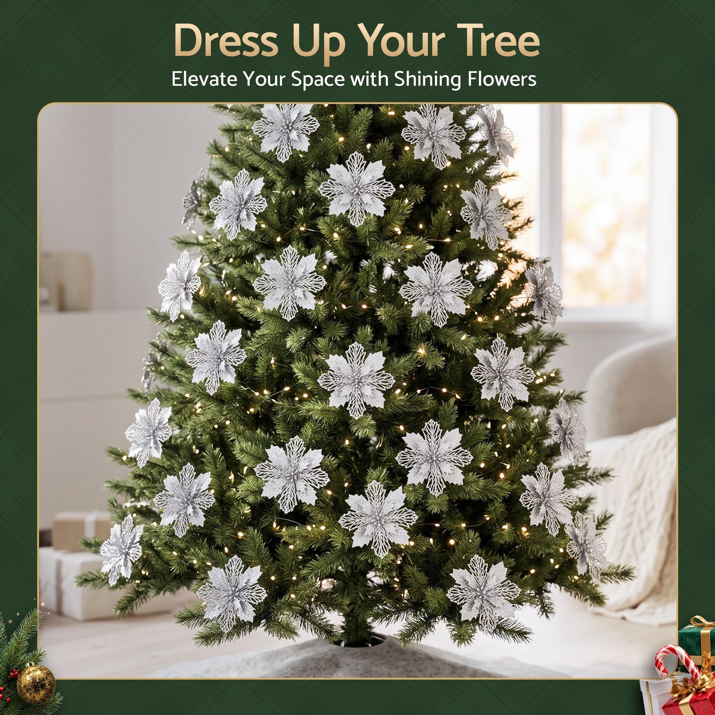 Jingle Jollys Christmas Tree Flower Decorations - 20 Pack
