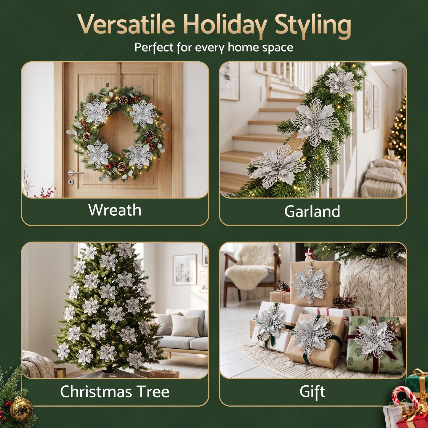 Jingle Jollys Christmas Tree Flower Decorations - 20 Pack
