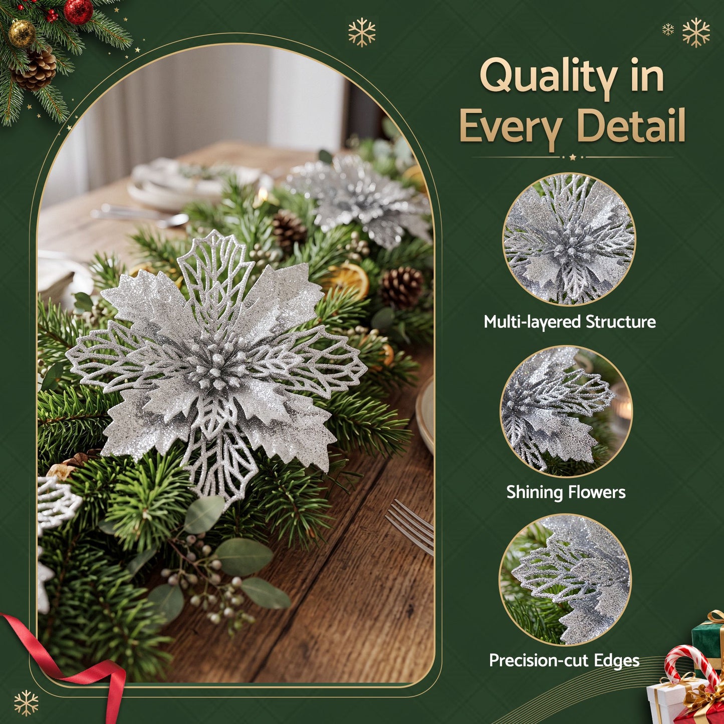 Jingle Jollys Christmas Tree Flower Decorations - 20 Pack