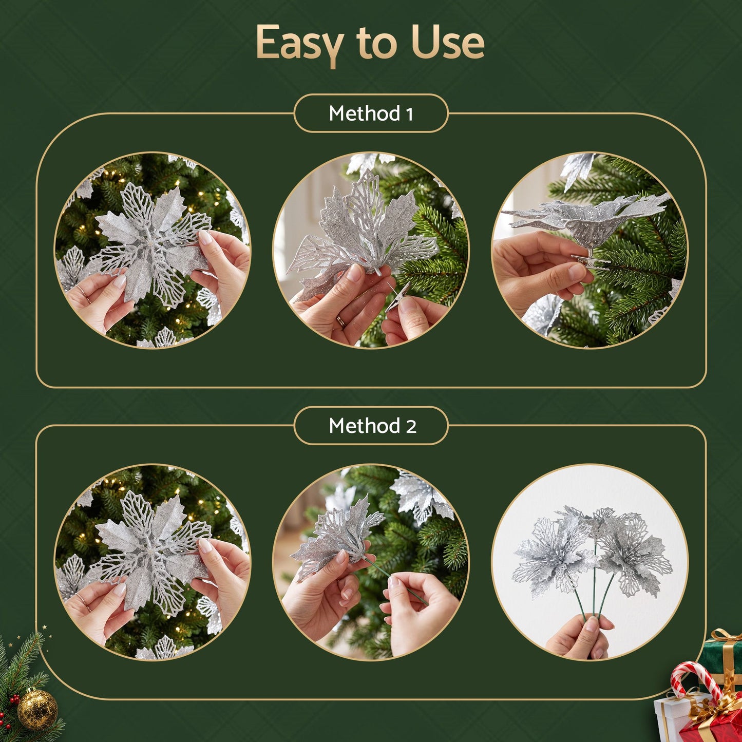 Jingle Jollys Christmas Tree Flower Decorations - 20 Pack