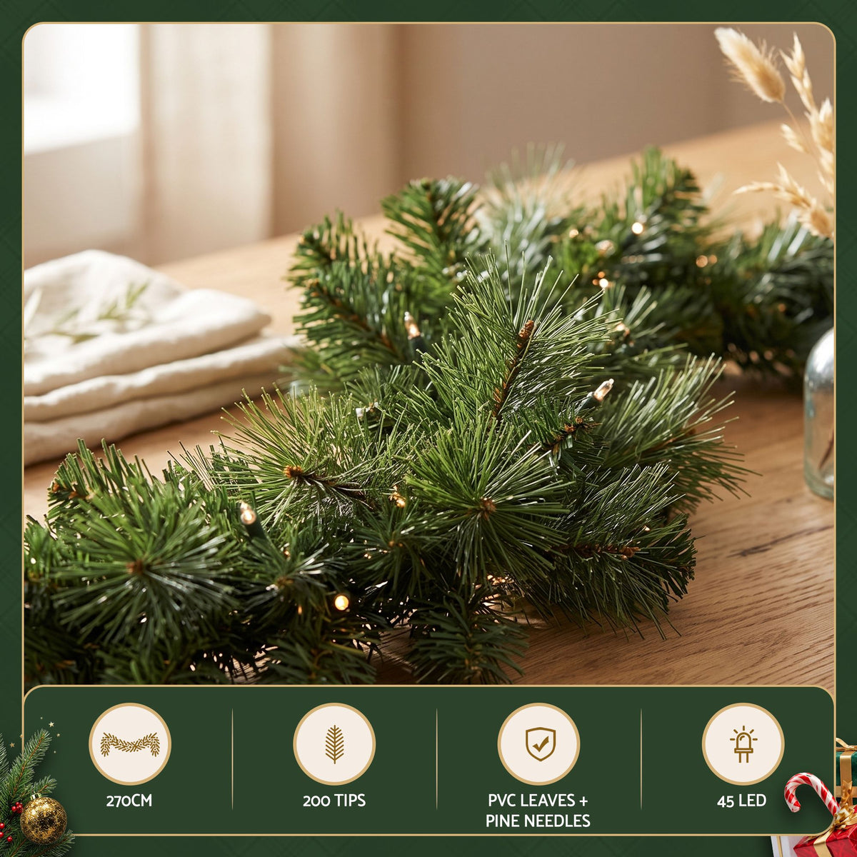 Jingle Jollys LED Christmas Garland - 2.7m