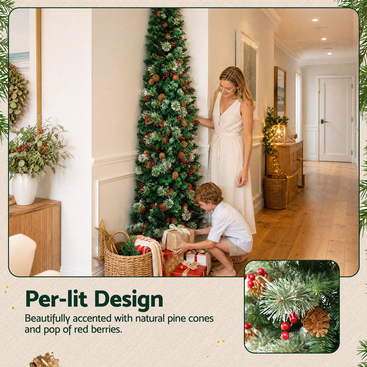 Jingle Jollys Slim Christmas Tree - 2.1m