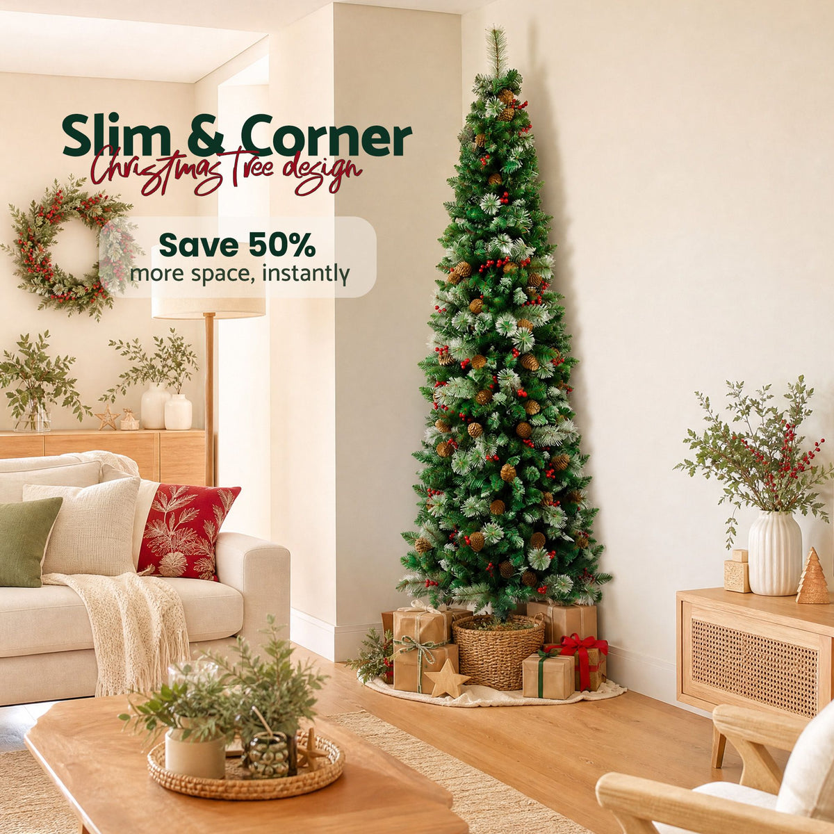 Jingle Jollys Slim Christmas Tree - 2.1m