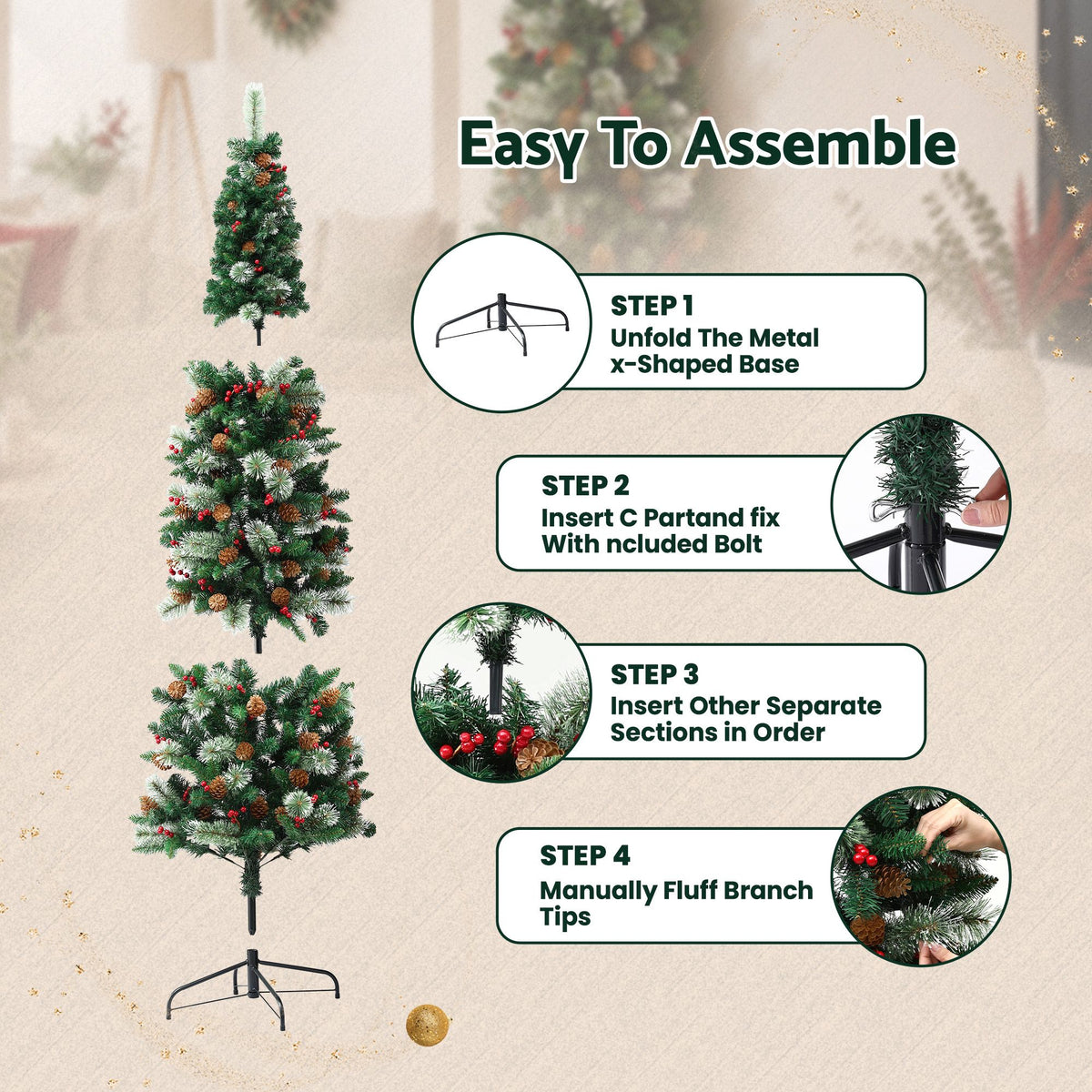 Jingle Jollys Slim Christmas Tree - 2.1m
