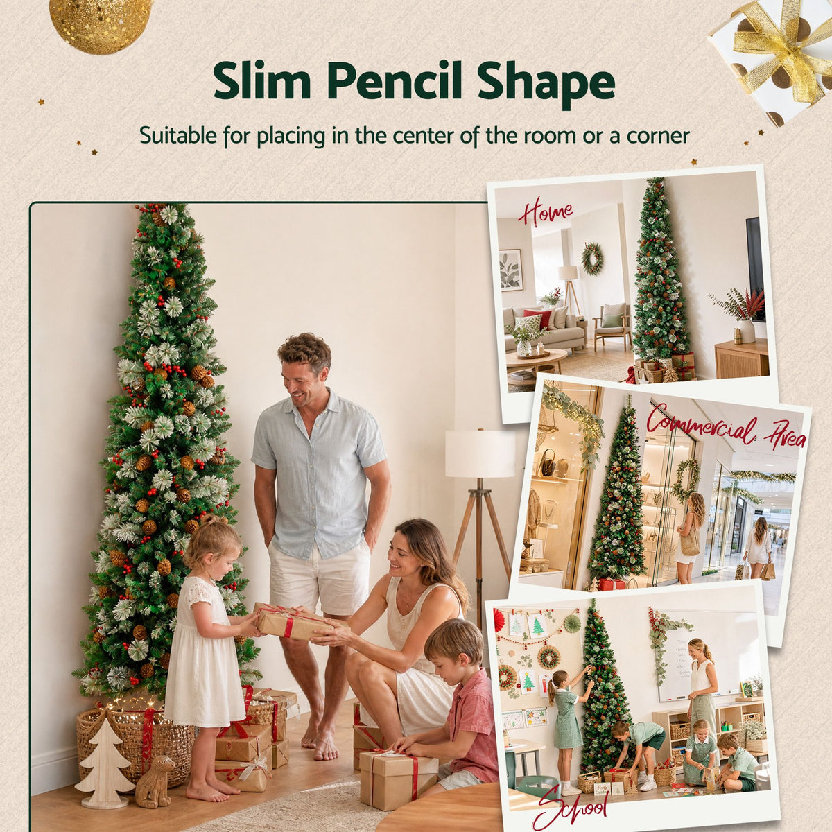 Jingle Jollys Slim Christmas Tree - 2.1m
