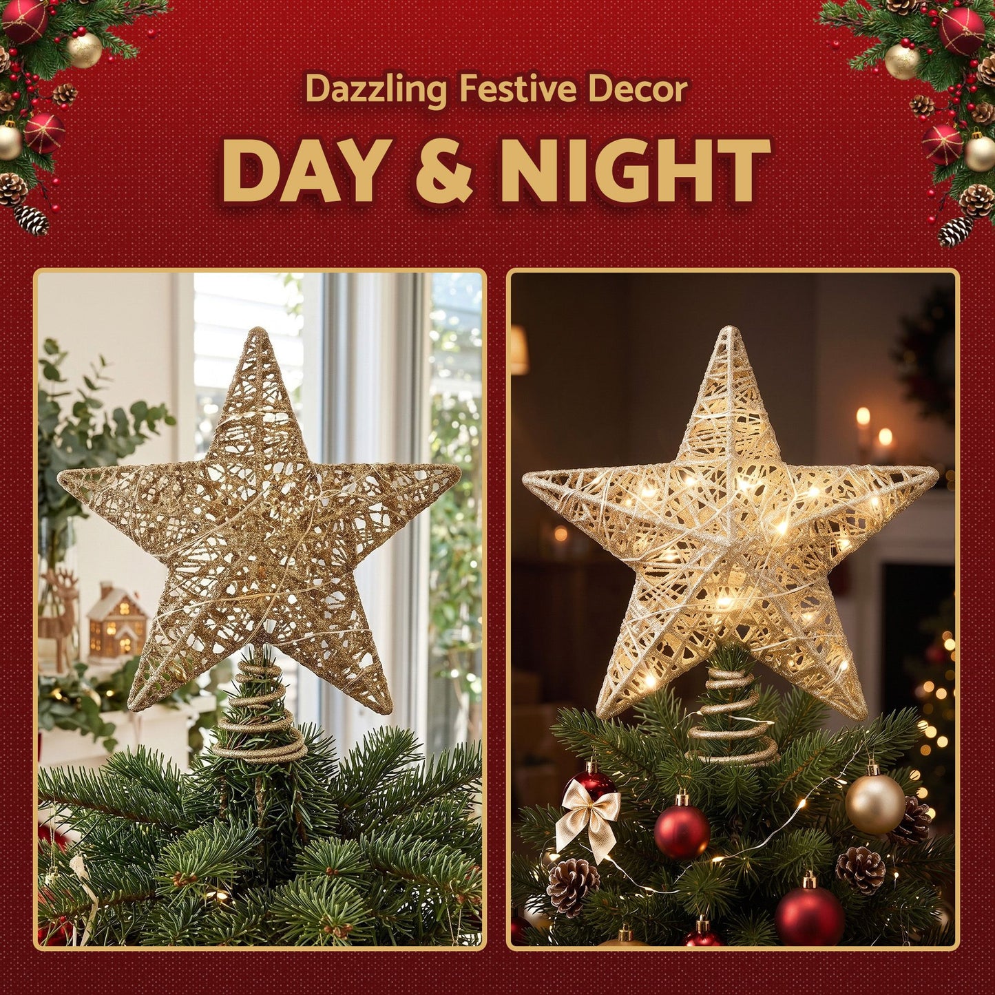 Jingle Jollys 3D Christmas Tree Topper - Star with 20 LEDs