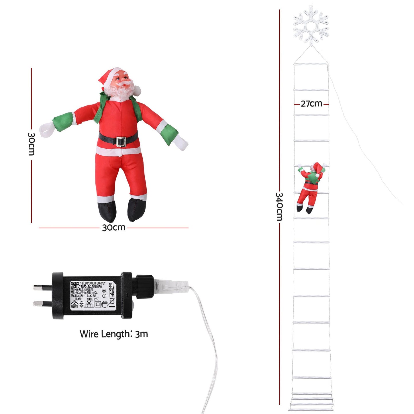 Jingle Jollys Christmas Ladder Lights - 3.4m - Cool White