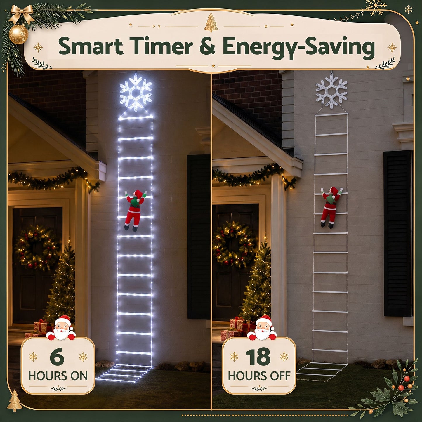 Jingle Jollys Christmas Ladder Lights - 3.4m - Cool White