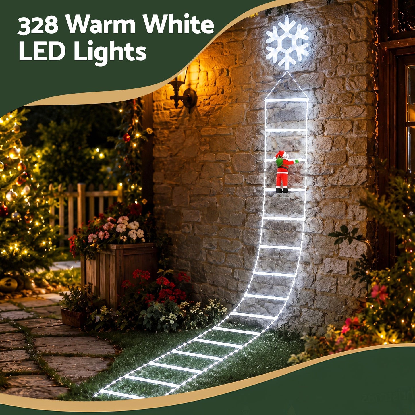 Jingle Jollys Christmas Ladder Lights - 3.4m - Cool White