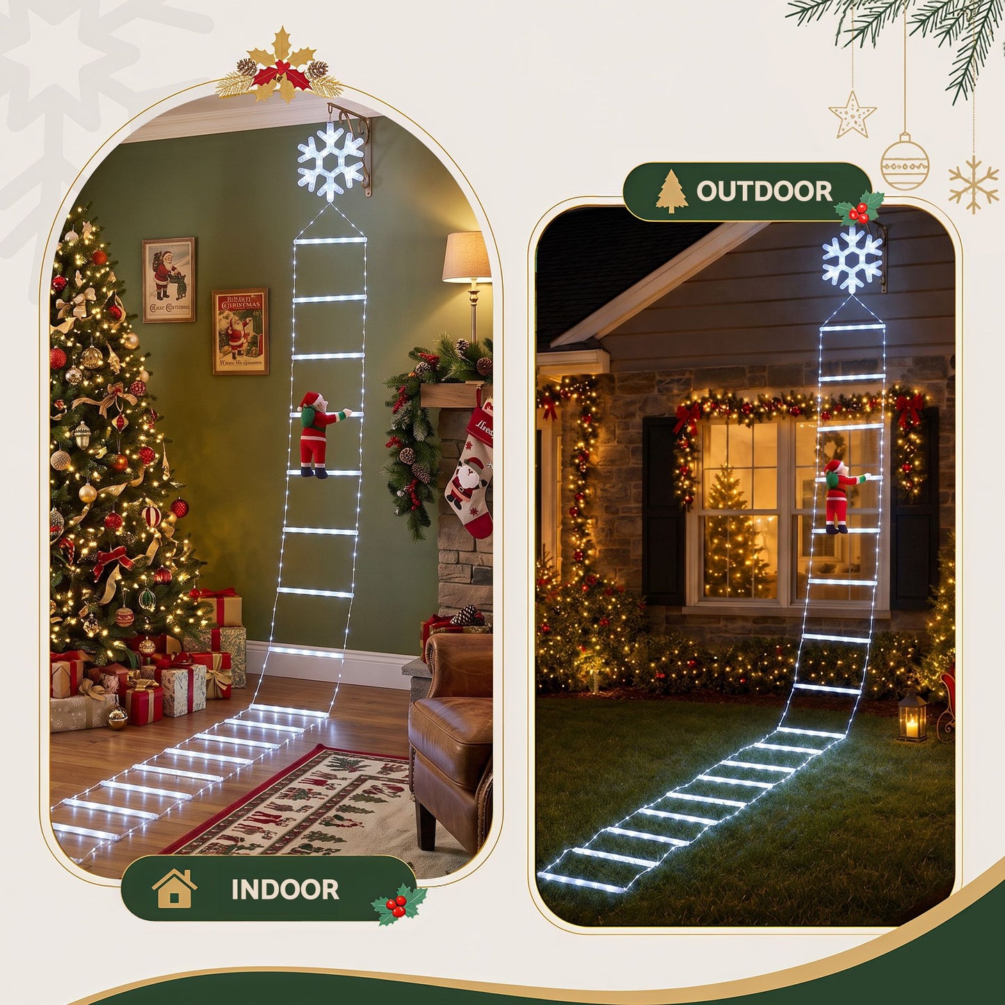Jingle Jollys Christmas Ladder Lights - 3.4m - Cool White