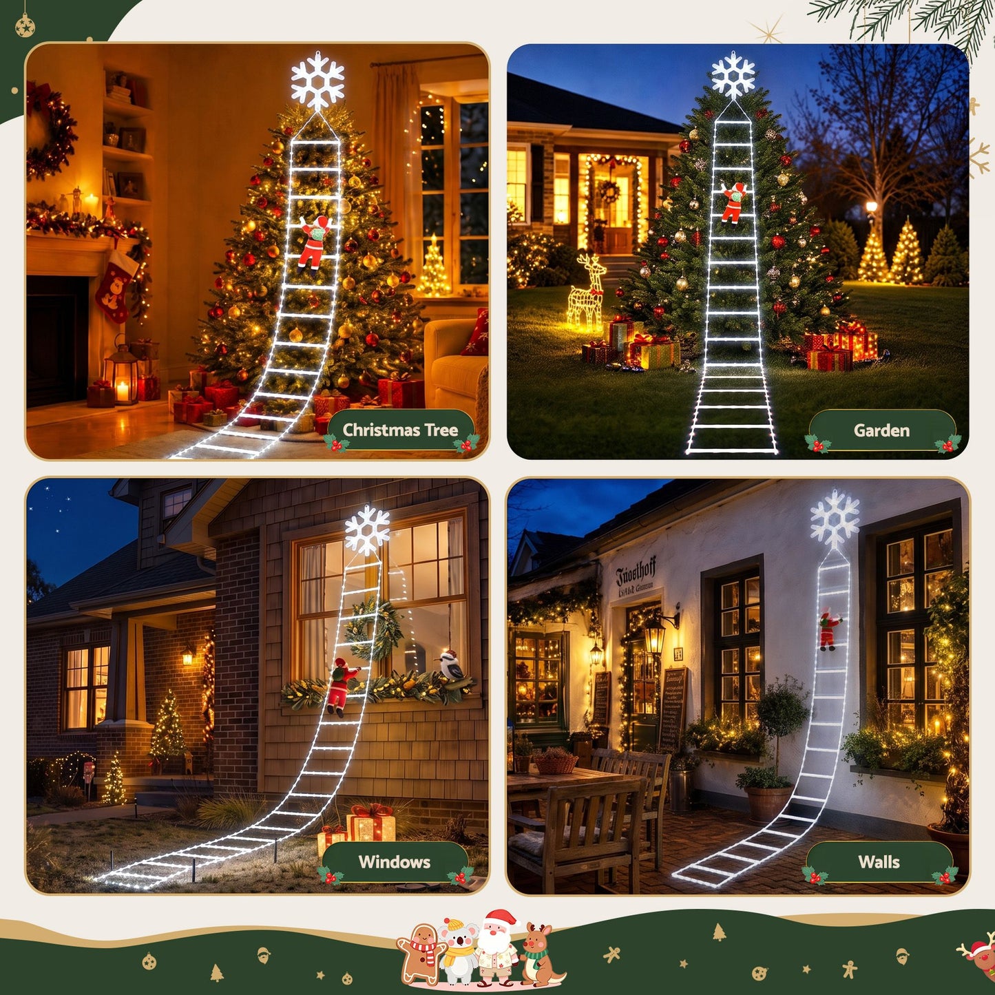 Jingle Jollys Christmas Ladder Lights - 3.4m - Cool White