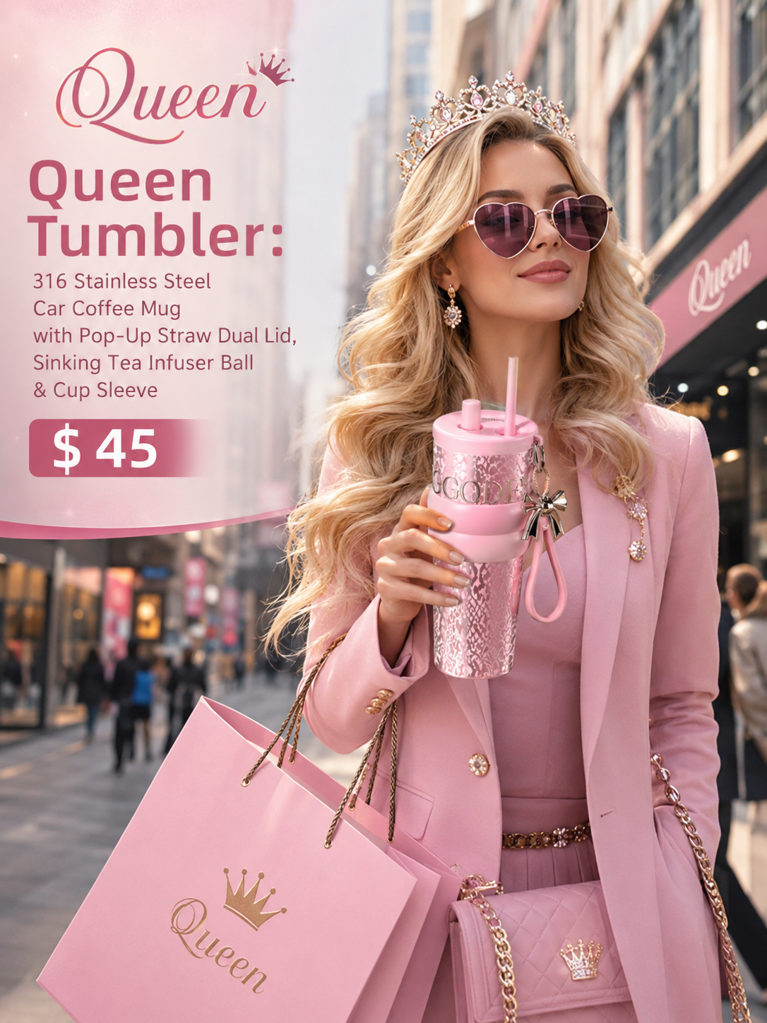 The Queen Tumbler: Dual-Lid Straw & Tea Infuser Travel Mug