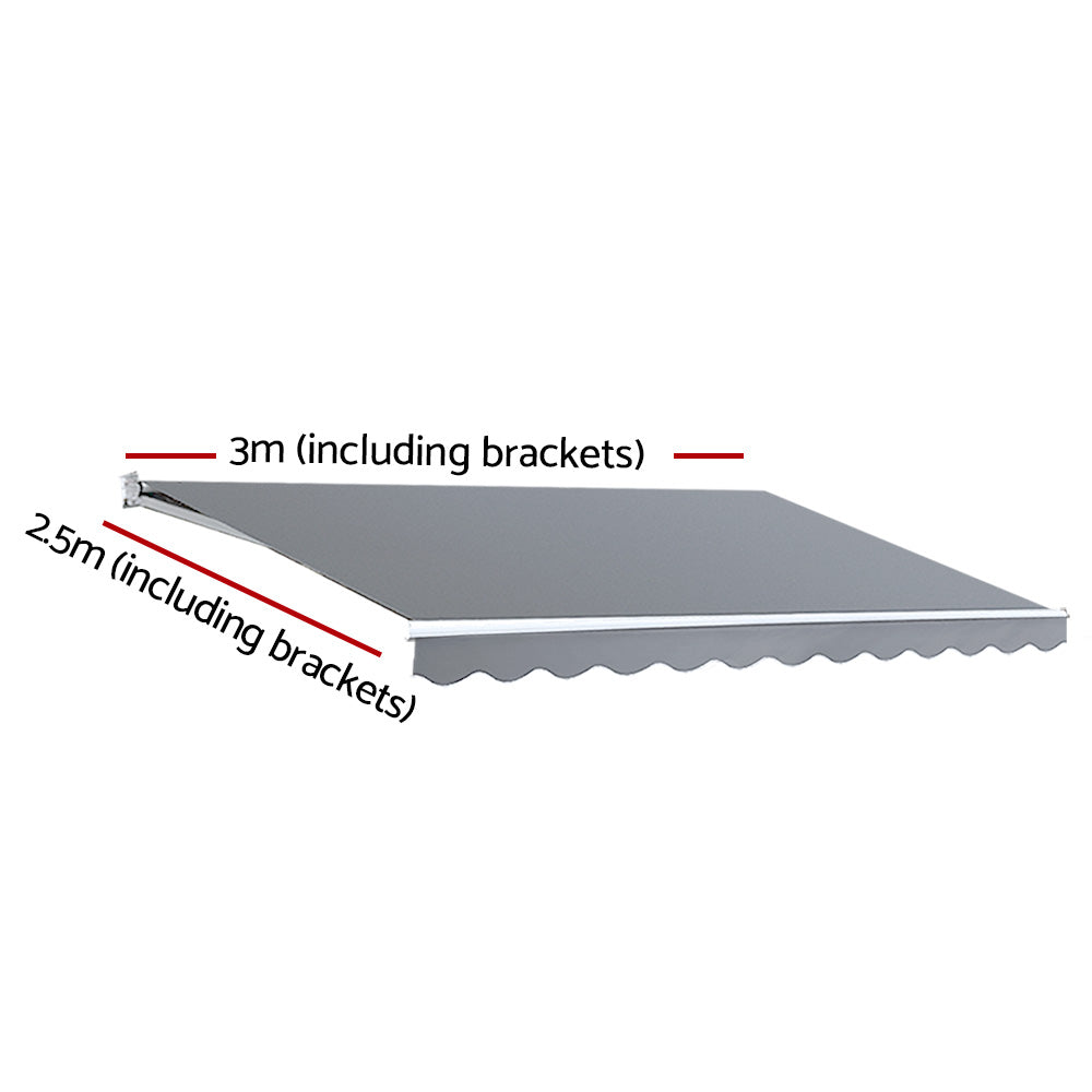 Instahut Folding Arm Awning 3m x 2.5m PearlGrey