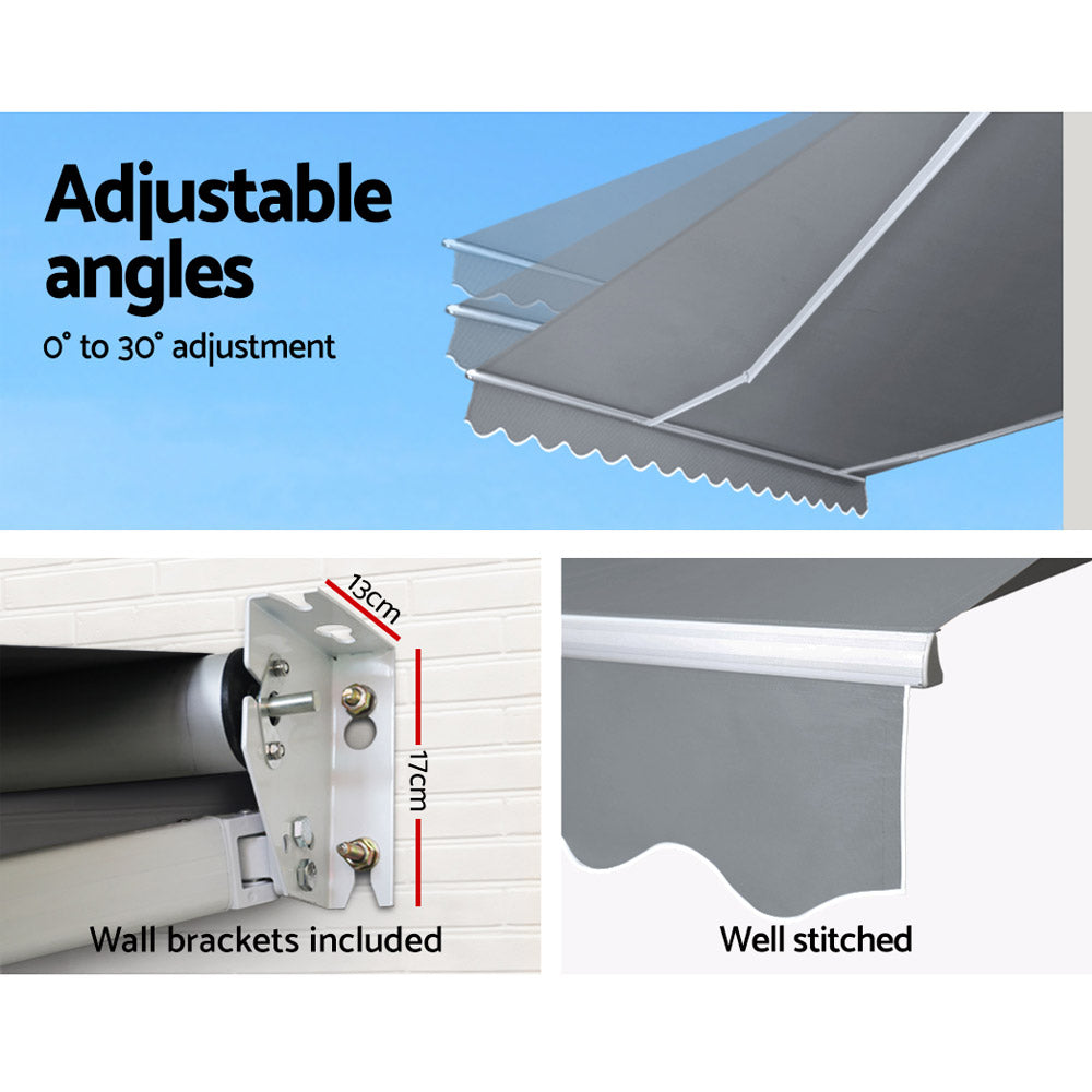 Instahut Folding Arm Awning 3m x 2.5m PearlGrey