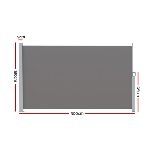 Instahut 1.8x3m Grey Retractable Side Awning