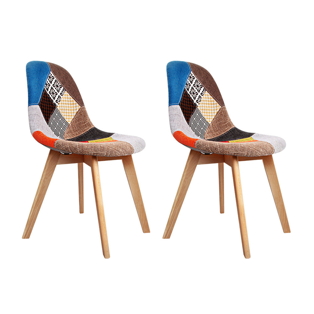 Artiss Set of 2 Retro Beech Fabric Dining Chair