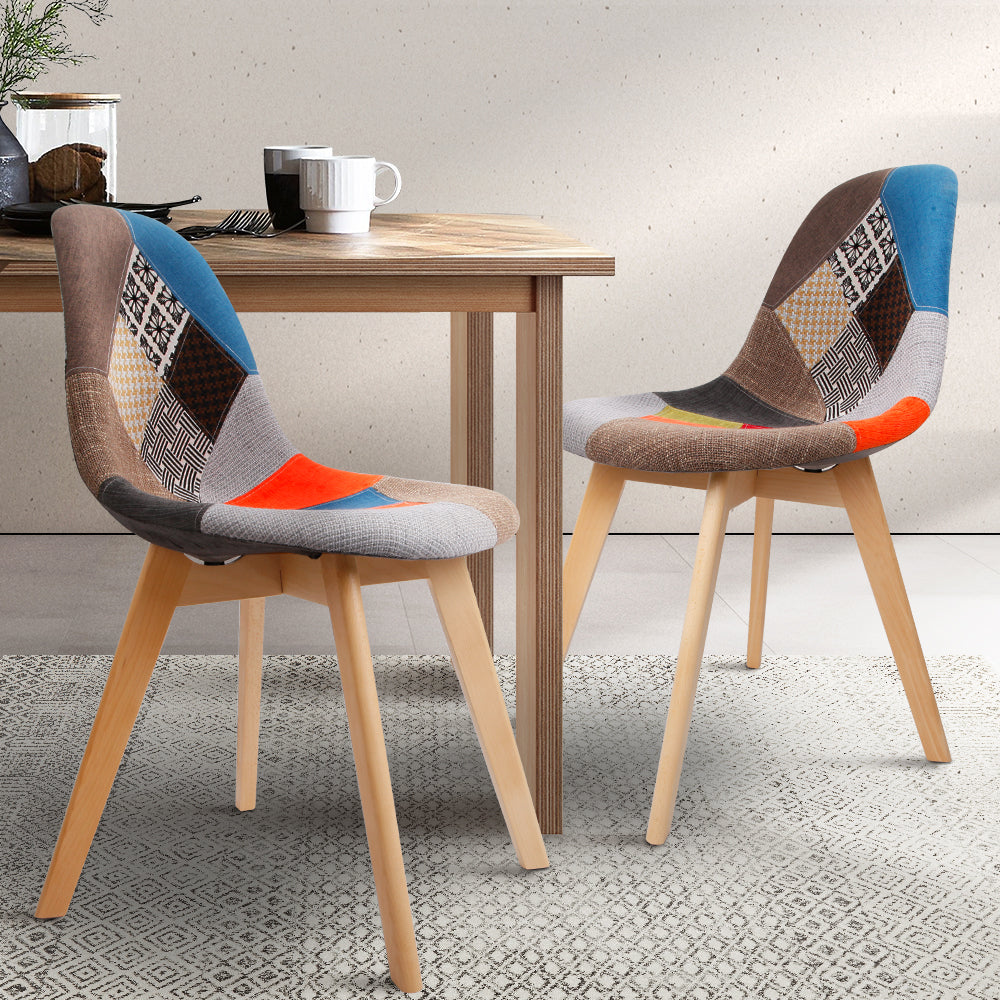 Artiss Set of 2 Retro Beech Fabric Dining Chair
