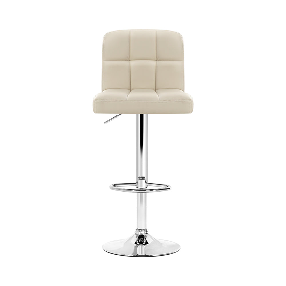 Artiss Set of 2 PU Leather Gas Lift Bar Stools - Beige with Checkered Backrest and 360° Swivel Seat for Ultimate Comfort