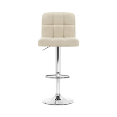Artiss Set of 2 PU Leather Gas Lift Bar Stools - Beige with Checkered Backrest and 360° Swivel Seat for Ultimate Comfort