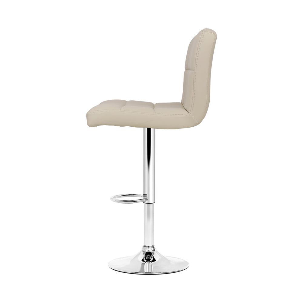 Artiss Set of 2 PU Leather Gas Lift Bar Stools - Beige with Checkered Backrest and 360° Swivel Seat for Ultimate Comfort