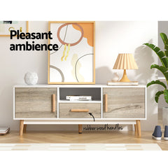 Wooden Entertainment TV Unit - White & Wood