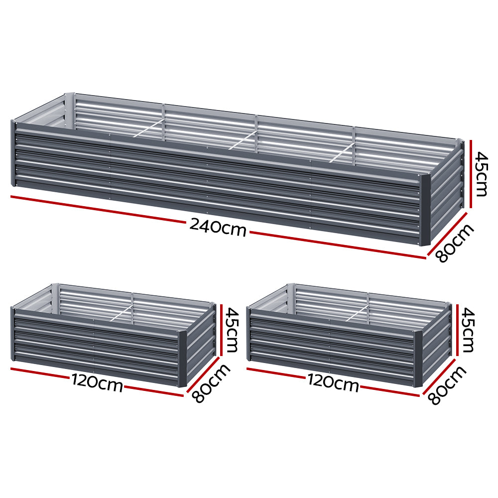Greenfingers Galvanised Garden Bed Planter 240 x 80 x 45cm