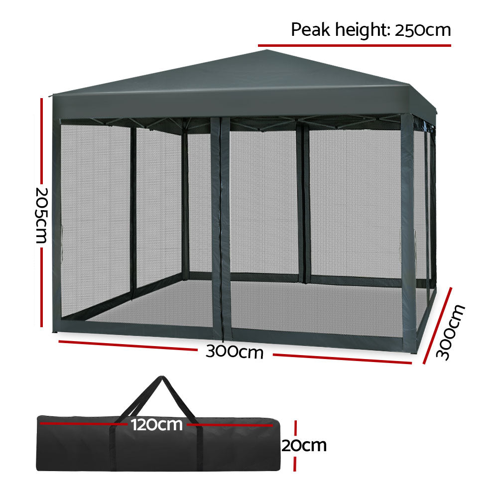 Instahut 3x3m Grey Pop Up Gazebo