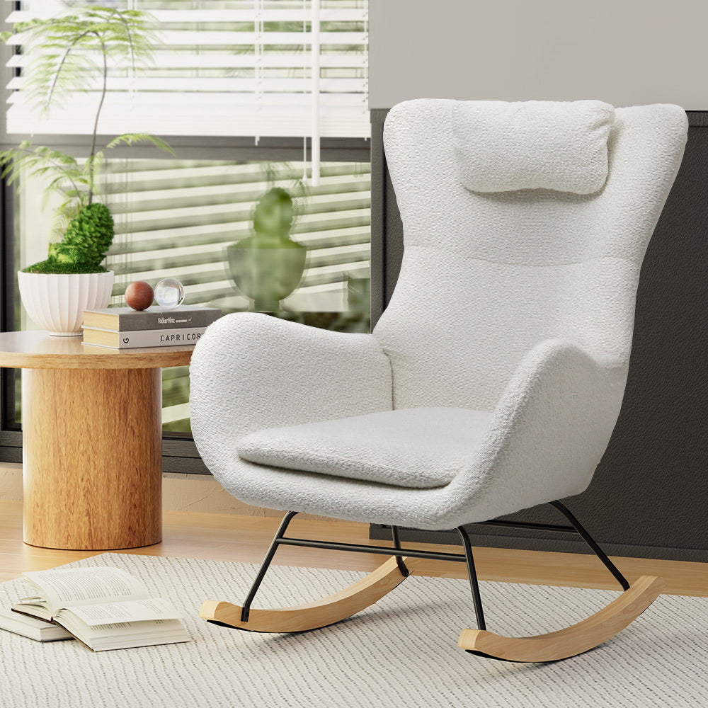 Artiss Boucle Rocking Armchair - White