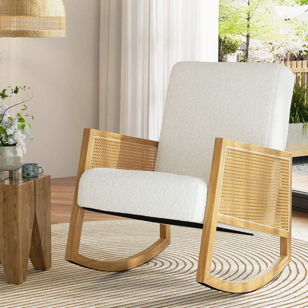 Artiss Boucle Rocking Armchair Sherpa Upholstered White