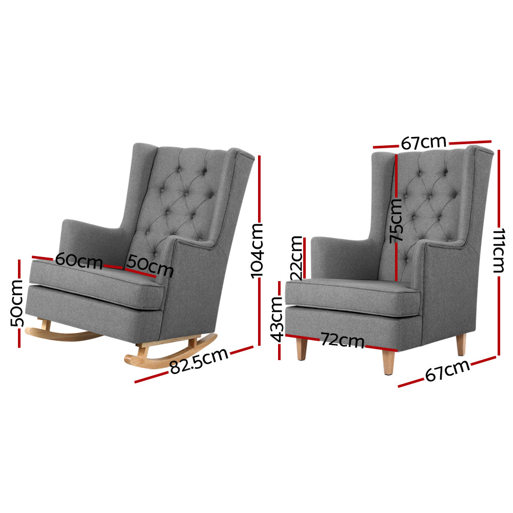 Artiss Linen Rocking Armchair - Grey