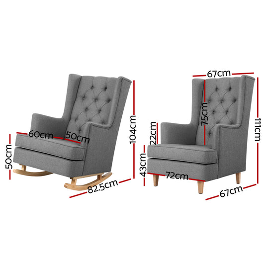 Artiss Linen Rocking Armchair - Grey