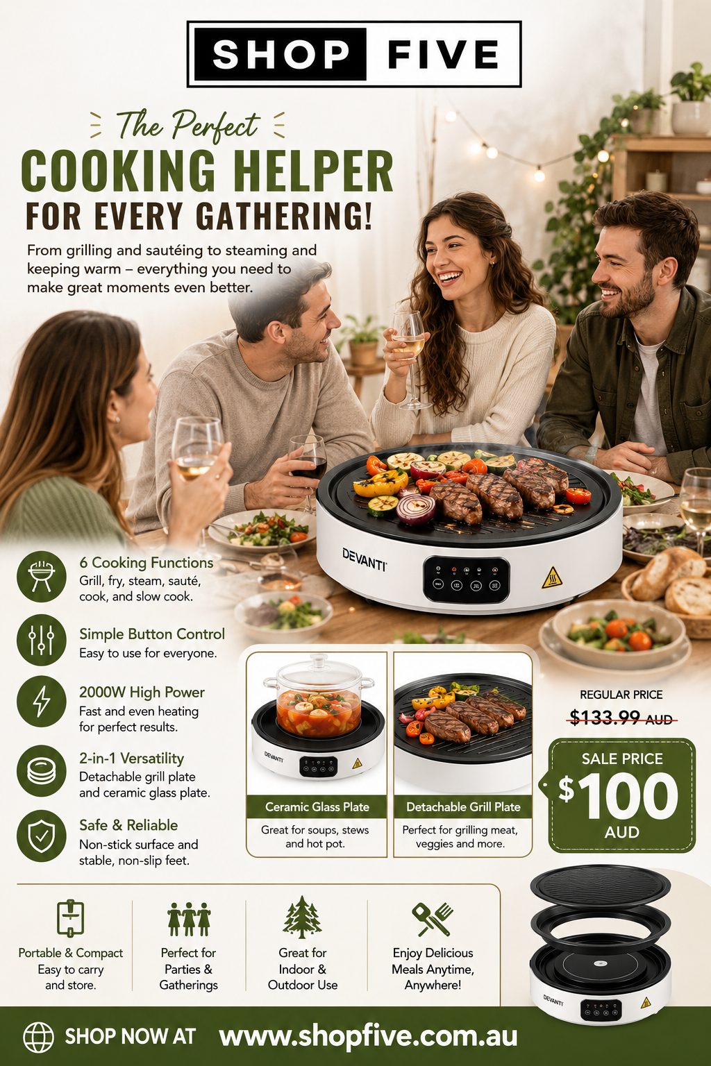 Devanti Portable Ceramic Cooktop - White special offer